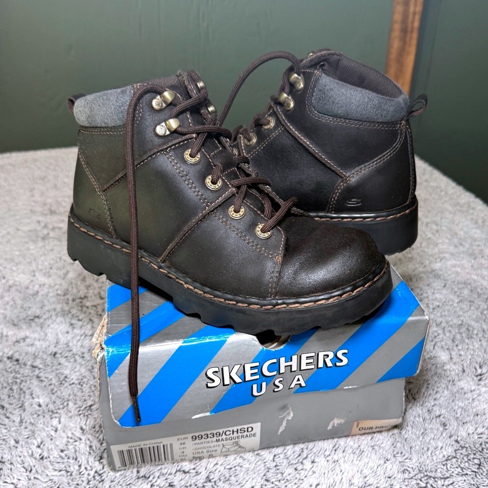 Vtg Y2K Skechers Boots Womens 6 Jammers Leather Chunky Lug Sole Grunge w/ Box